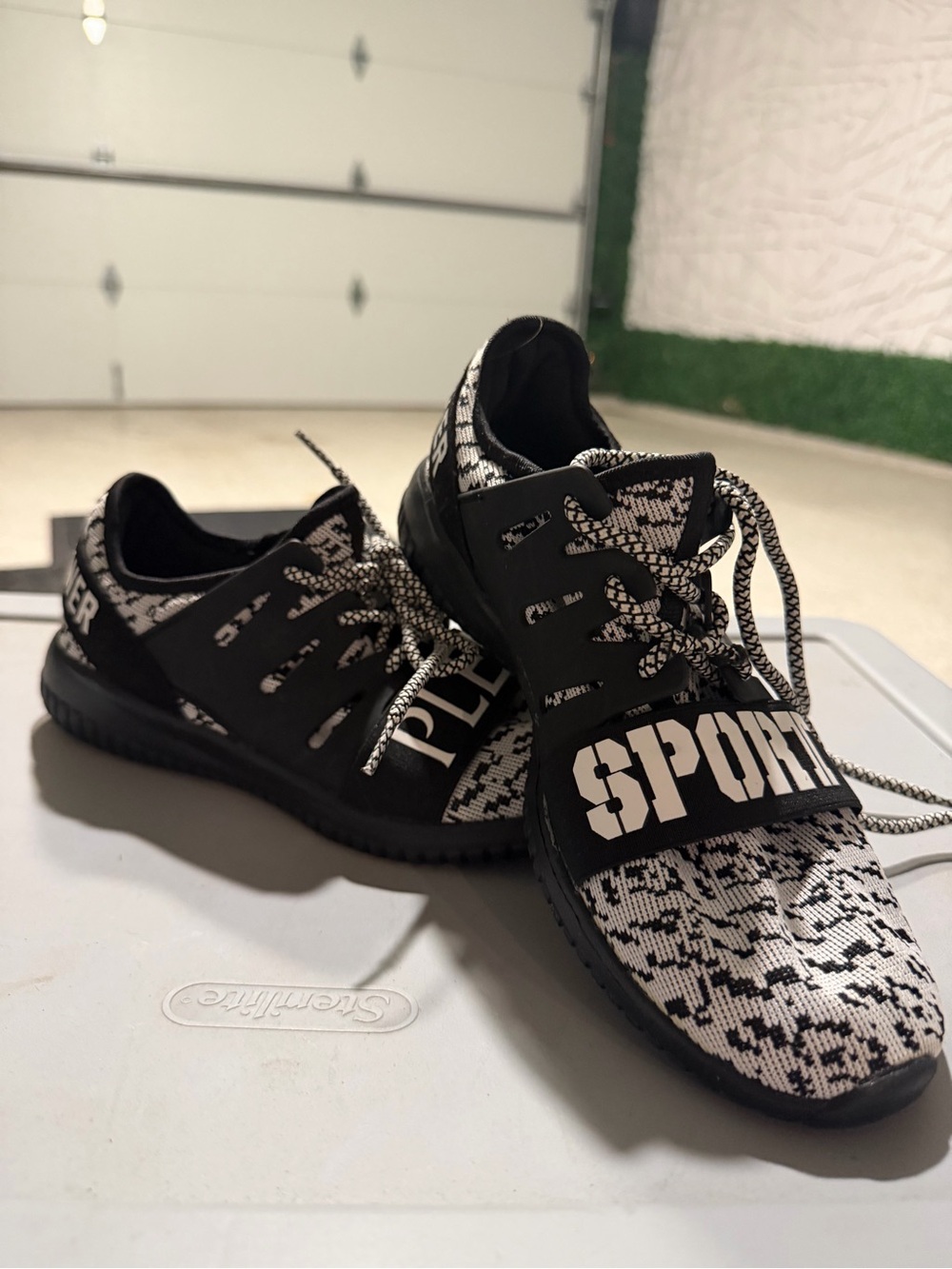 Plein Sport Black & White Kids Lace-Up Sneakers with SPORT Strap